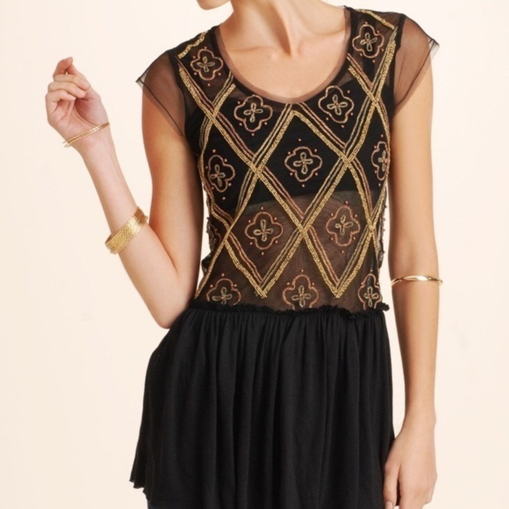 Free People Holiday to India Beaded Sheer Top XS